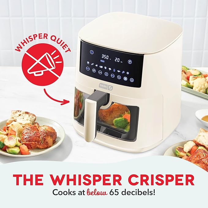 Dash Clear View Digital Air Fryer - Has AirCrisp® Technology - For Family-Sized Meals - Digital Touchscreen & Extra-Large Crisper Drawer - 7 Quarts - Cream