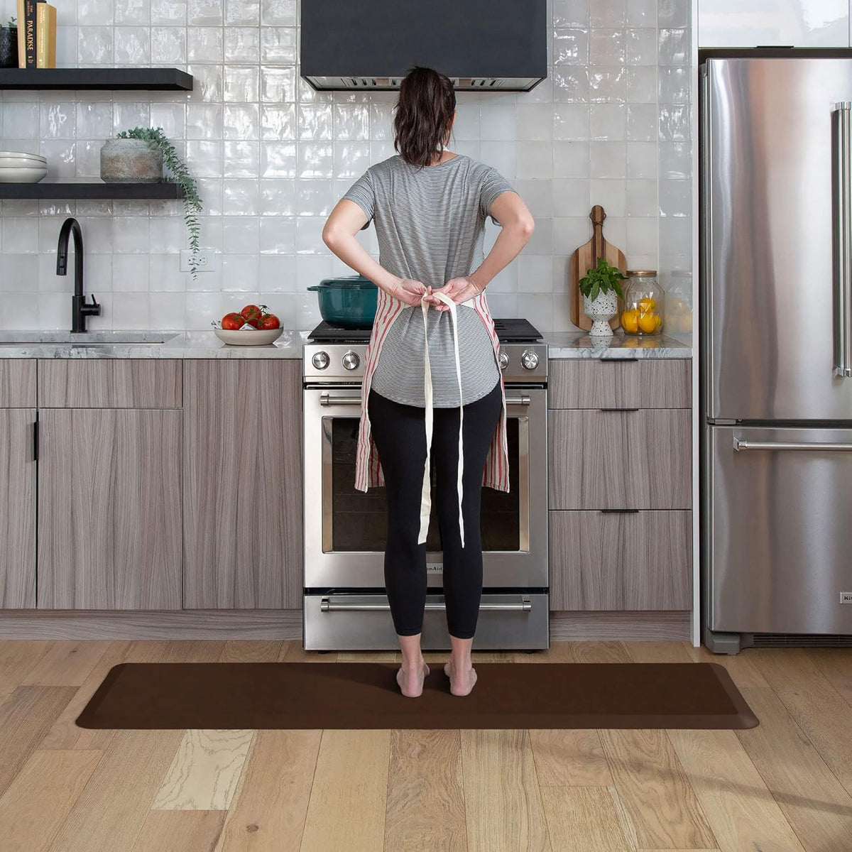 GelPro Anti Fatigue Nonslip Mat: Hard Floor Utility Mats for Garage, Patio and Kitchen - 20" x 72" x .5" - Leather Grain Truffle