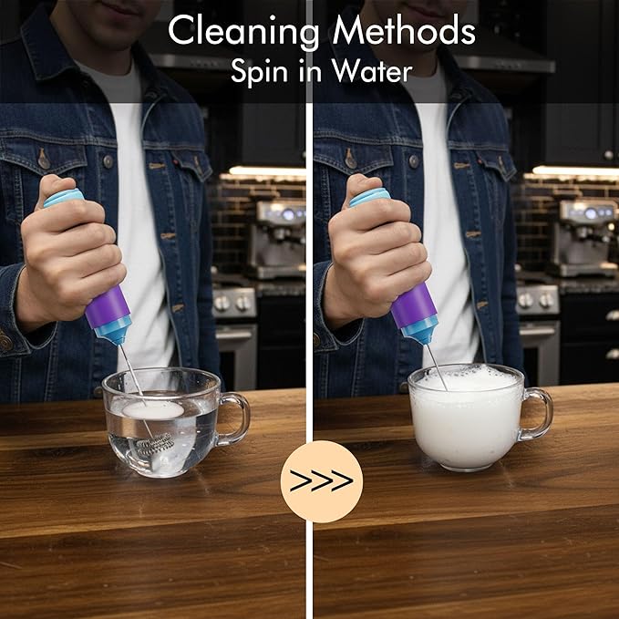 Rechargeable Milk Frother Handheld, 2-IN-1 Dual Spring Whisk Electric Frother Wand for Cappuccino Latte Macchiato, Portable Drink Mixer for Coffee, Matcha, Hot Chocolate
