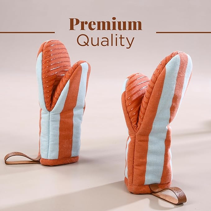 Folkulture Mini Oven Mitts | Heat Resistant 5.75"x9", Set of 2 Orange Oven Mittens for Fall Kitchen Decor | Short Oven Fall Gloves with Hanging Loop | Kitchen Mitten for Baking