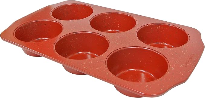 casaWare Jumbo Muffin Pan 6 Cup Ceramic Coated Non-Stick (Red Granite)
