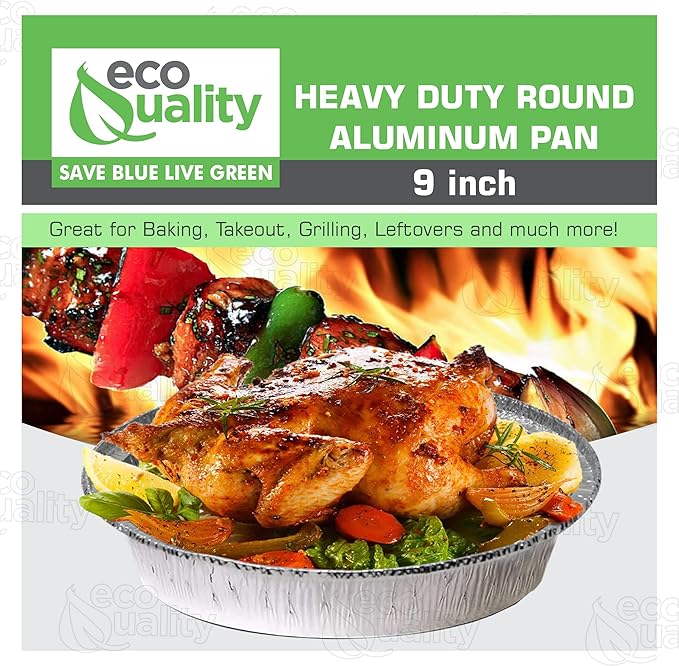 EcoQuality 9" Round Aluminum Foil Pans - Disposable Containers with Foldable Walls for Pie Baking, Cooking, Serving, Reheating, and Storing - Freezer and Oven Safe Tart Pan 300 Pack