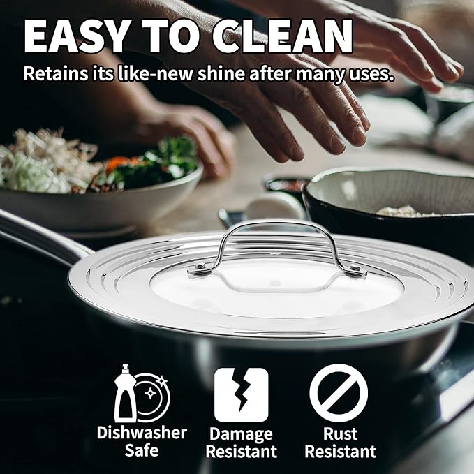 Small Universal Lid,Fits 5,8 Inch Cookware,Tempered Glass Top with Steam Vent for Pots, Pan, and Cast Iron Skillets,Stainless Steel Replacement Pot Lid for Kitchen Organizing, Space Saving