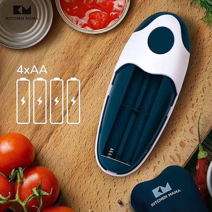 Kitchen Mama Auto 2.0 Electric Can Opener: Blade Opens Almost Any Can Pop or Soda Can - Automatic, Hands Free, Safe, Smooth Edge, Lid Remover, Battery Operated, Cordless, YES YOU CAN (Navy Blue)