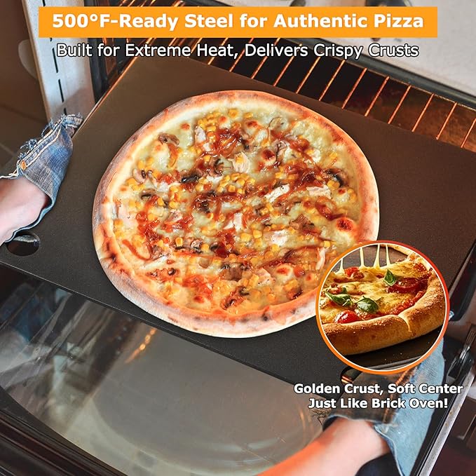 Baking Steel for Oven & Grill, Pizza Steel, Duvecfoi 16x13.4” Pizza Baking Pan for Artisan Pizza, Multi-Purpose Baking Tool for Home Cooks & Pizza Lovers, Fast Heating(.25" Thick)