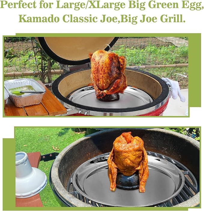 16in Stainless Steel Drip Pan for Kamado Joe Classic Joe & Big Joe, Large & XLarge Big Size Green Egg Grills, Stainless Steel Pizza Tray Pizza Pan for Turkey Baking, Roast Chicken