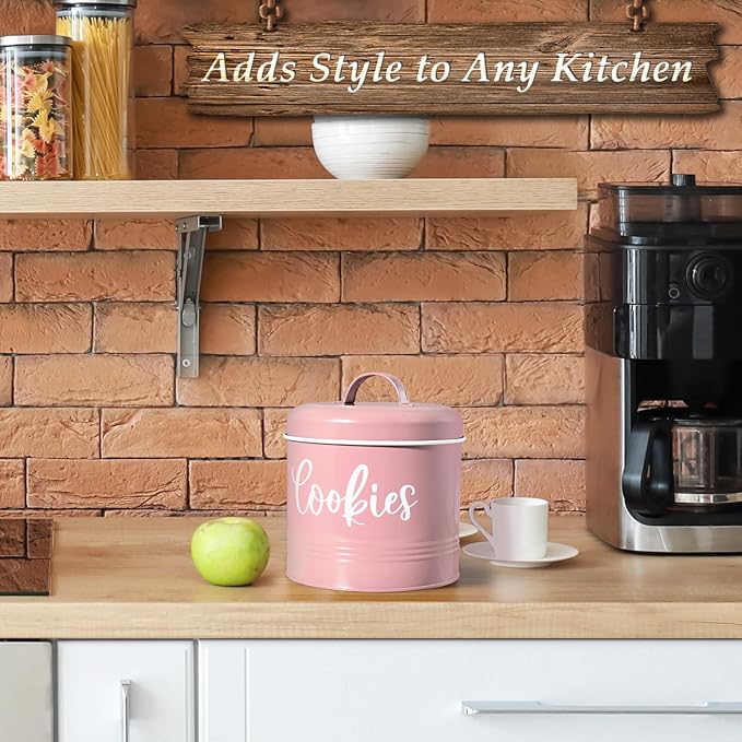 DAYYET Pink Cookie Jar for Kitchen Counter, 1 Gallon Vintage Cookie Jar with Airtight Lid, Large Food Storage Container for Candy, Cookies, Dessert, Farmhouse Kitchen Decor and Accessories