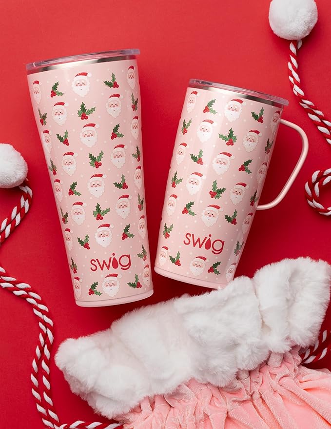 Swig Life 32oz Insulated Tumbler, Travel Coffee Tumbler with Lid, Cup Holder Friendly Travel Coffee Mug, Stainless Steel with Lid (Holly Jolly)