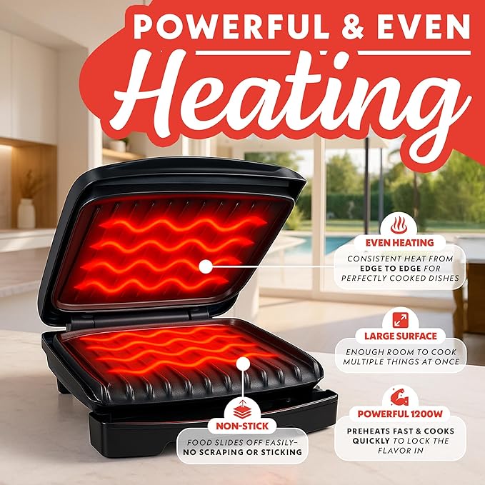 Gourmia Indoor Grill & Panini Maker – 4 Serving Contact or Open Grill, Nonstick Ceramic, Preheat Indicator Light, Slope Design with Removable Dishwasher Safe Drip Tray