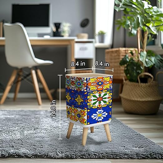 Small Trash Can with Lid Mexican talavera ceramic tile seamless pattern Ethnic folk ornament Wastebasket with Press Cover Dog Proof Garbage Can Waste Bin for Kitchen Bathroom Nursery 2.6 Gallon