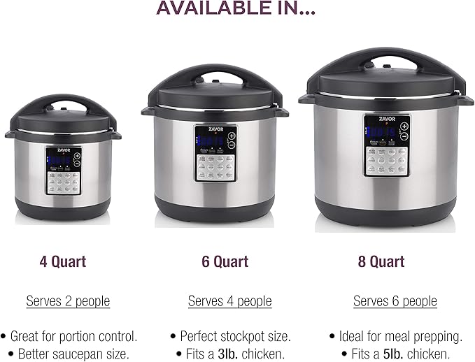 Zavor LUX Edge, 8 Quart Programmable Electric Multi-Cooker: Pressure Cooker, Slow Cooker, Rice Cooker, Yogurt Maker, Steamer and more - Stainless Steel (ZSELE03)