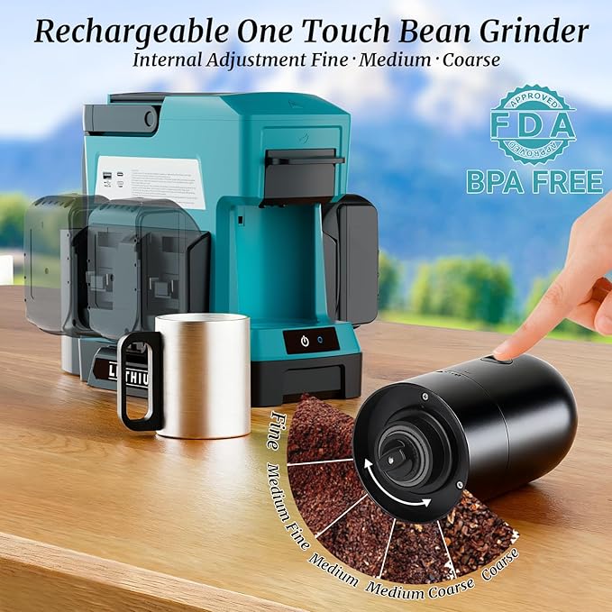 Cordless Coffee Maker for Makita 18V Battery, 3 Brewing Options Drip Coffee Maker with Coffee Grinder, Portable Single Serve Coffee Makers for Camping, Travel, and Jobsite. (Tool Only)