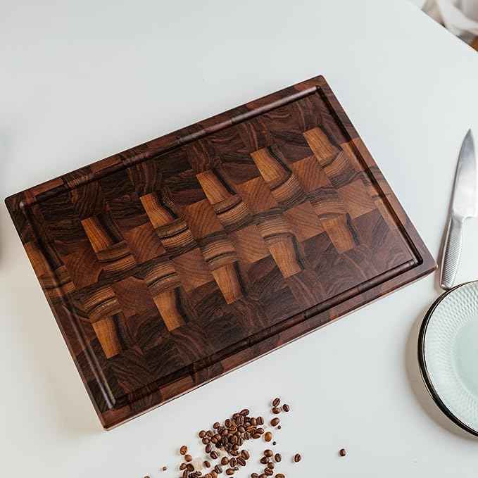 Handmade Personalized Walnut End Grain Cutting Board – Custom Engraved Wood Chopping Block, Perfect Gift for Home Chefs by GrainWoods (18x12x2 Inches)