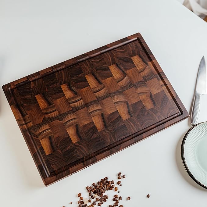 Handmade Personalized Walnut End Grain Cutting Board – Custom Engraved Wood Chopping Block, Perfect Gift for Home Chefs by GrainWoods (24x18x2 Inches)