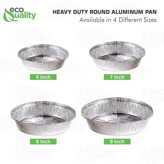 EcoQuality 6" Round Aluminum Foil Pans - Disposable Containers with Foldable Walls for Pie Baking, Cooking, Serving, Reheating, and Storing - Freezer and Oven Safe Tart Pan 100 Pack