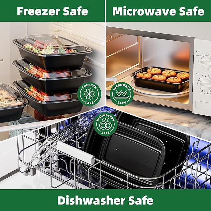 Meal Prep Containers, 50 Pack 12oz (100-Piece) Disposable Take Out Food Storage Containers with Leakproof Lids, Reusable Plastic To Go Lunch Boxes, BPA Free, Microwave/Dishwasher/Freezer Safe