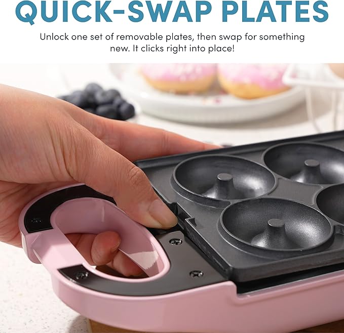 AROMA® Swap & Flip Waffle Maker with Removable Plates: 3-in-1 Panini Press, Mini Donut Maker, and Waffle Iron