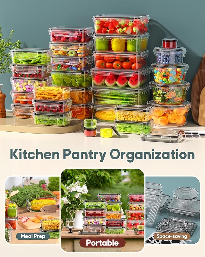 70 PCS Food Storage Containers with Lids Airtight, (35 Lids & 35 Containers) Leak proof Containers Set for Kitchen, Meal Prep, BPA-Free, PVC-Free Plastic, Microwave/Dishwasher Safe, Extra Labels & Pen