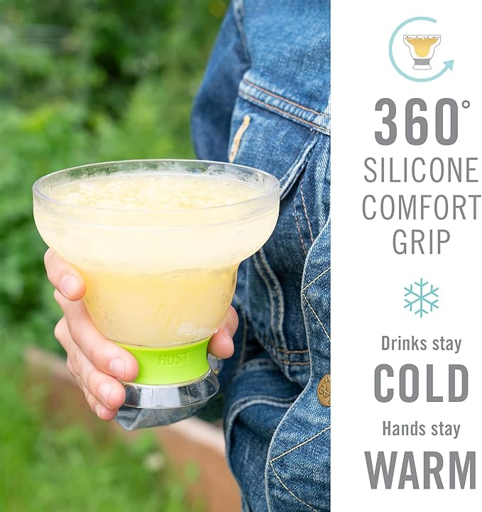 Host Freeze Plastic Margarita Glasses, Gifts for Moms, Home Bar Gifts for Women, Insulated Cocktail Glasses for Slush Drinks and Frozen Cocktails, Margarita Cups, 12 oz, Set of 4, Gray