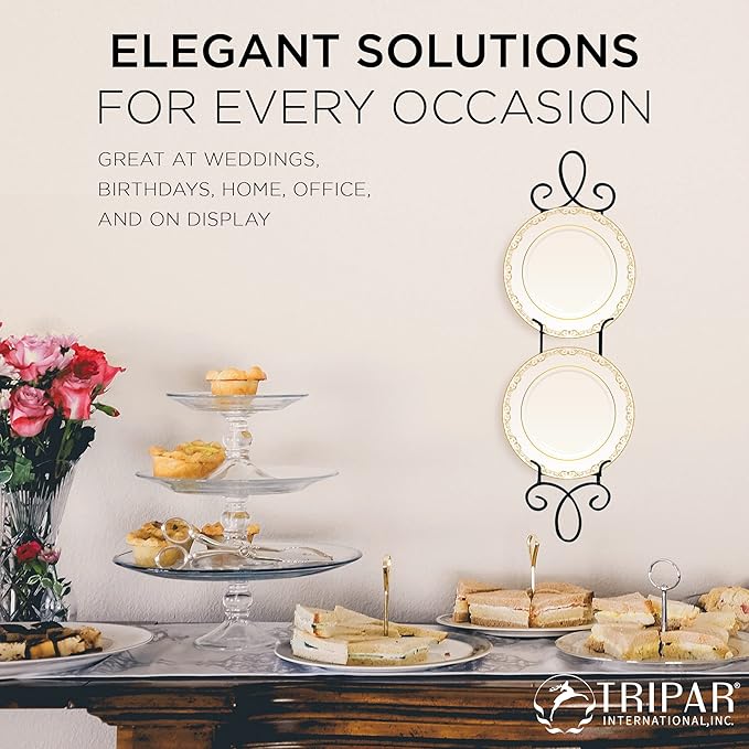 TRIPAR Augusta Narrow Vertical Plate Rack, Black Display (2 Tiers) - Lightweight & Durable - Contains 2 Non-Adjustable Brackets - Elegantly Display Plates, Tiles, Artwork, & More