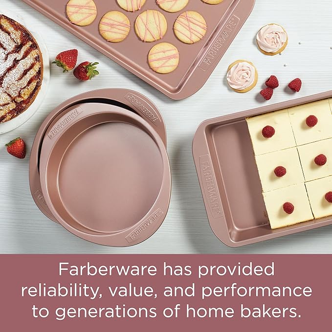 Farberware 47776 Nonstick Bakeware, Nonstick Muffin Pan / Cupcake Pan - 12 Cup, Rose Gold Red
