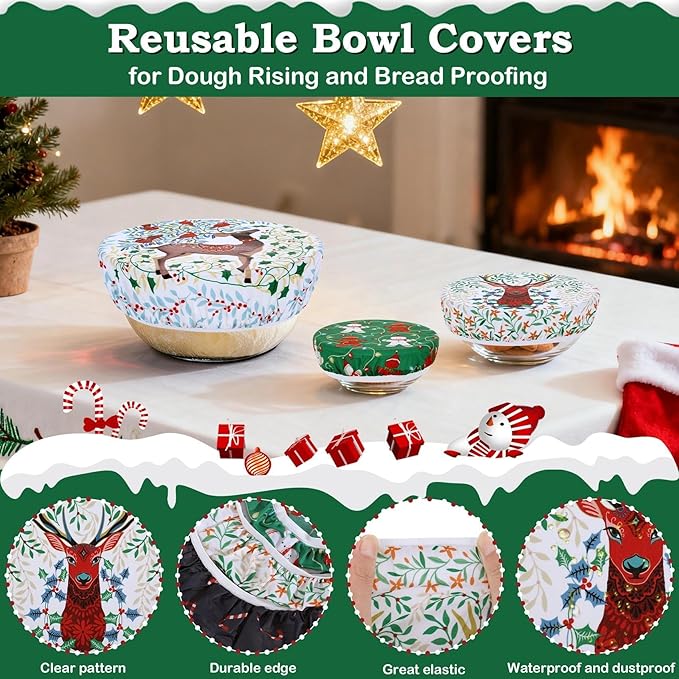 5-Size Reusable Beeswax Bowl Covers for Bread Proofing, Cotton Cloth Flexible Beeswax Wraps for Food Storage (Elk)