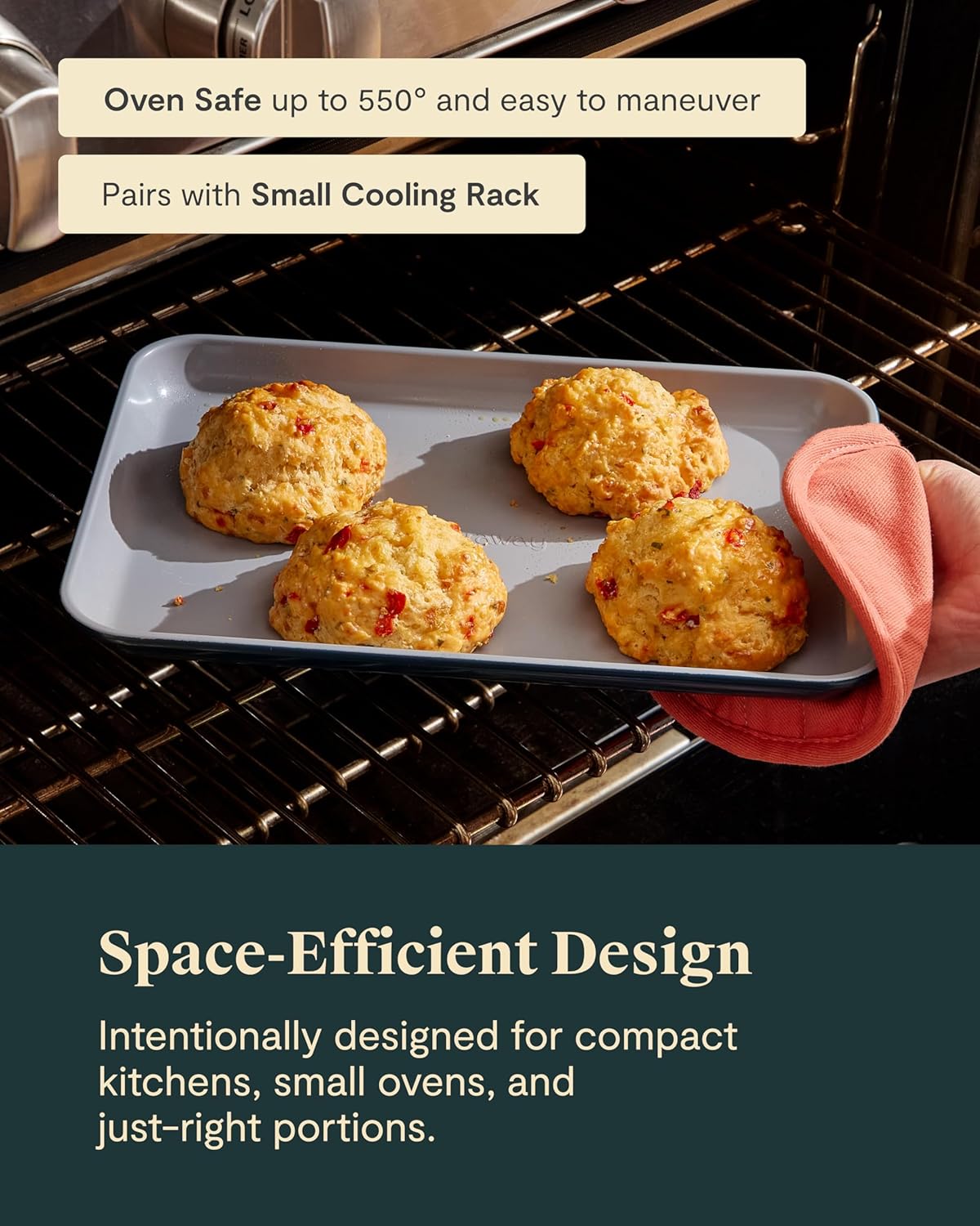 Caraway Nonstick Ceramic Small Baking Sheet Duo (9x13”) – Non-Toxic, PTFE & PFOA Free – Oven Safe – Aluminized Steel Core – Mini Sheet Pan for Baking, Roasting & More - Gray