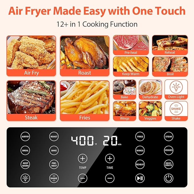 Beelicious 5.8QT Large Air Fryer, 12-in-1 Digital Airfryer with Window, 40+ Recipes, Flavor-Lock Tech, Dishwasher Safe,Shake Reminder, Compact, Quiet, Nonstick Air Fryers. Black