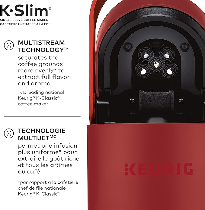 Keurig K-Slim Single Serve K-Cup Pod Coffee Maker, Featuring Simple Push Button Controls And MultiStream Technology, Scarlet Red