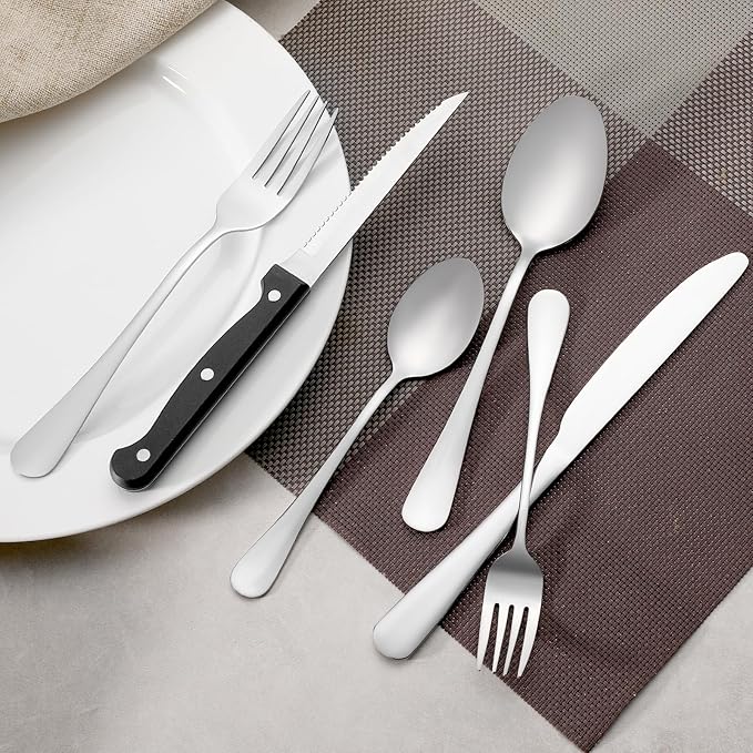 12 Pcs Forks and Spoons Silverware Set, Food Grade Stainless Steel Flatware Cutlery Set for Home, Kitchen and Restaurant, 6 Dinner Fork(8") and 6 Teaspoon(6.7"), Mirror Polished, Dishwasher Safe