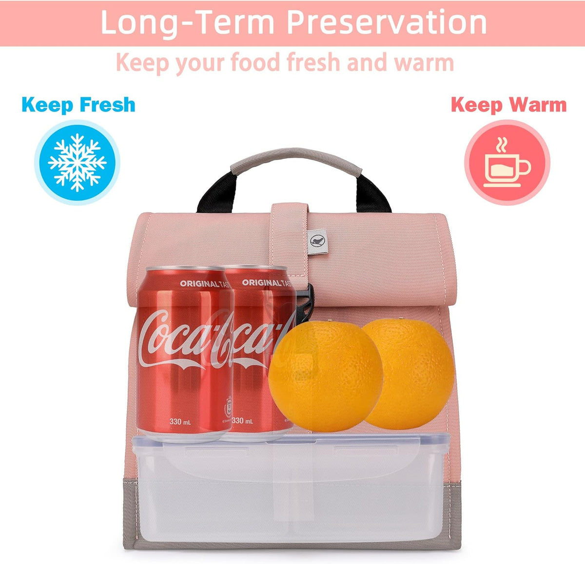 SUNNY BIRD Insulated Lunch Bag Pink Lunch Box Small Cooler Bag for Women, Girls, Adults and Teens (Pink)