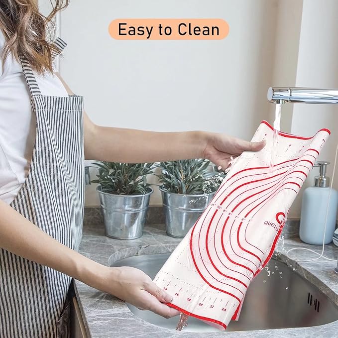 Silicone Baking Mat with Measurements, Pastry Mat for Rolling Out Dough Non-Slip Extra Large, Red, 20" x 28", Fondant Mat