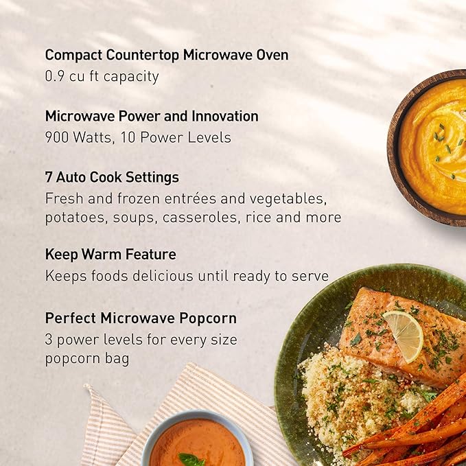 Panasonic Countertop Microwave Oven, 900W, 0.9 Cu. Ft., Sensor Cook and Reheat, 10 Power Levels, Auto Defrost, Keep Warm, Child Lock, Black Stainless Steel - NN-SB44QS