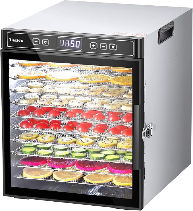 Food Dehydrator Machine For Jerky, Meat, Dog Treats, Herb, Vegetables, Fruit Dryer, 10 Stainless Steel Trays, 24H Timer, 194ºF Temperature Control, Safety Over-Heat Protection