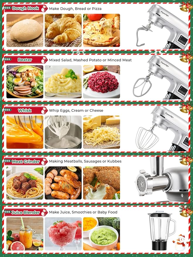 Stand Mixer 8-IN-1 8.5 Qt 2000W Multifunctional Fermentation Electric Kitchen Mixer 6 Speed Tilt-Head with Stainless Steel Bowl, 1.5L Glass Jar Meat Grinder Dough Hook Whisk Pasta Attachment