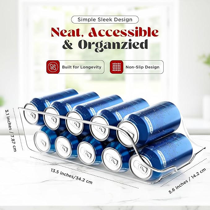 Utopia Kitchen Soda Can Organizer and Dispenser for Refrigerator/Pantry - Durable Can Storage Organizer Fridge & Kitchen Organization - (Clear, Set of 2)