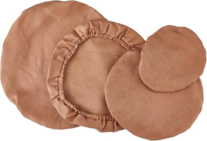 100% Pure Linen Bowl Covers For Bread Proofing, 4 Pcs Elastic Reusable Solid Color Cloth Fabric Bowl Covers,XL Organic Washable Large Stretch Sourdough Lids 6 * 8 * 10 * 12 Inches, Brown