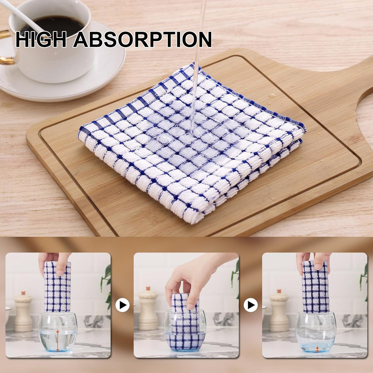 Kitinjoy Cotton 8 Pack Terry Kitchen Dish Cloths, 12 x 12 Inches Super Soft and Absorbent Dish Rags, Quick Drying Dish Towels for Washing Dishes, Blue
