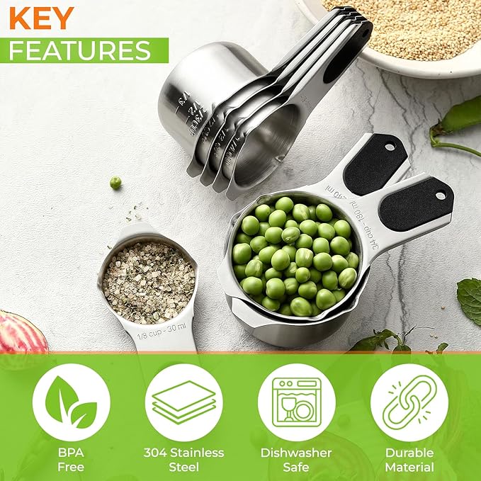 Spring Chef Dual Sided Magnetic Measuring Spoons Set, Winter Frost, Set of 8 & Stainless Steel Magnetic Measuring Cups, Set of 7, Black - 2 Product Bundle