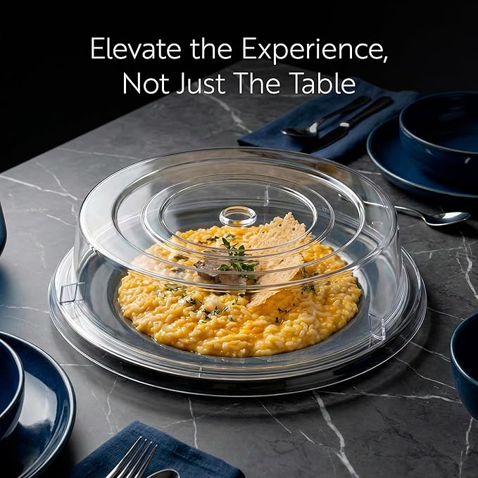 Restaurantware Cater Tek 11 Inch Polycarbonate Plate Cover 1 Shatterproof Dish Cover - Microwavable Endures Up To 210F Clear Plastic Splatter Cover With Finger Hole For 11 Inch Plates