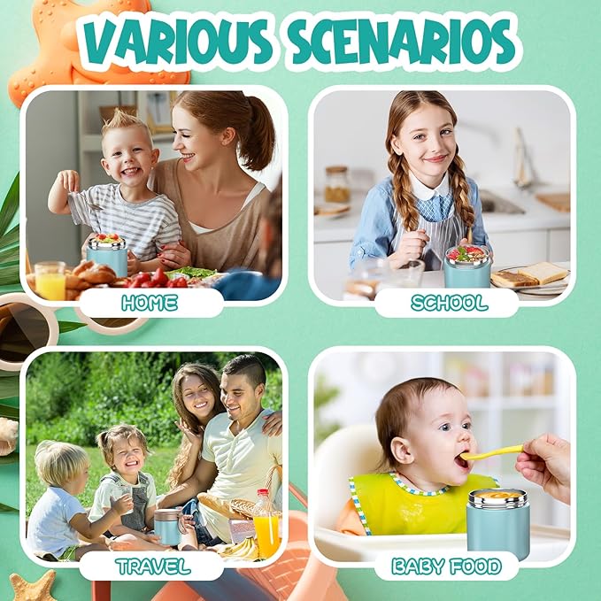 Insulated Food Jar for Kids - 15.2 Oz, Thermo for Hot Food, Soup Thermo, Insulated Food Container, Termos Para Comida Caliente, Width Mouth Stainless Steel Lunch Box with Spoon, Camouflage Blue