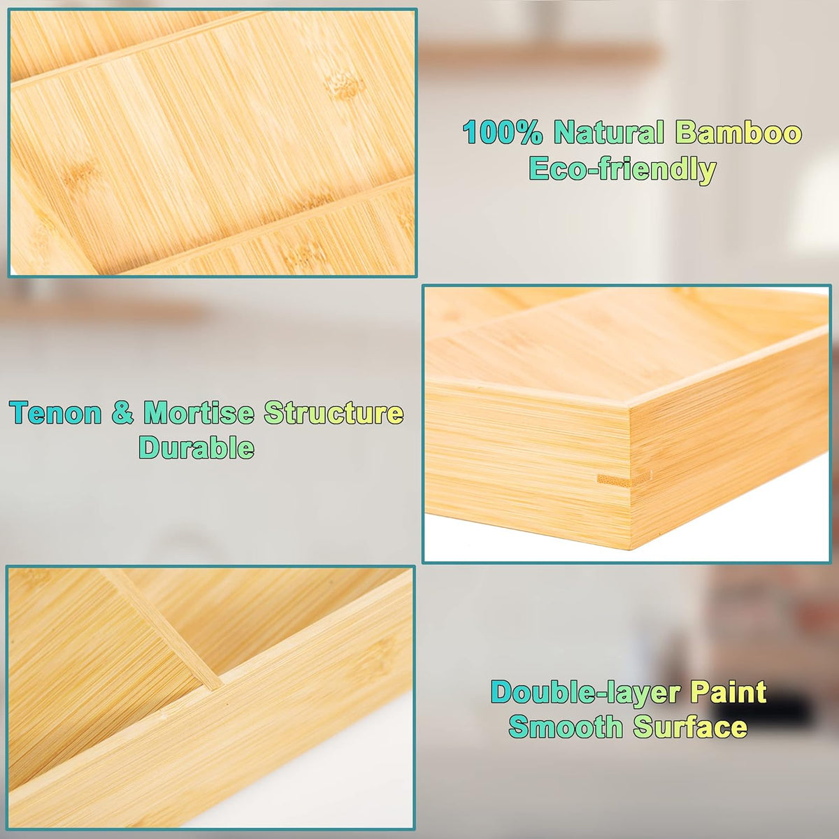 Bamboo Spice Rack Organizer for Drawer 3 Tier Bamboo Spice Tray Cabinet for Kitchen Storage and Organizer (Pre-Measure Your Drawer)(1 Pack, Drawer)