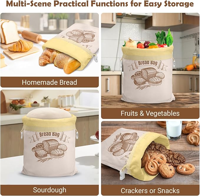 Cotton Beeswax Bread Bag(1Pack) Reusable Double-Lock Freezer Safe for Homemade Sourdough Bread Food Storage Gifts for Sourdough Bakers (Pattern 2)
