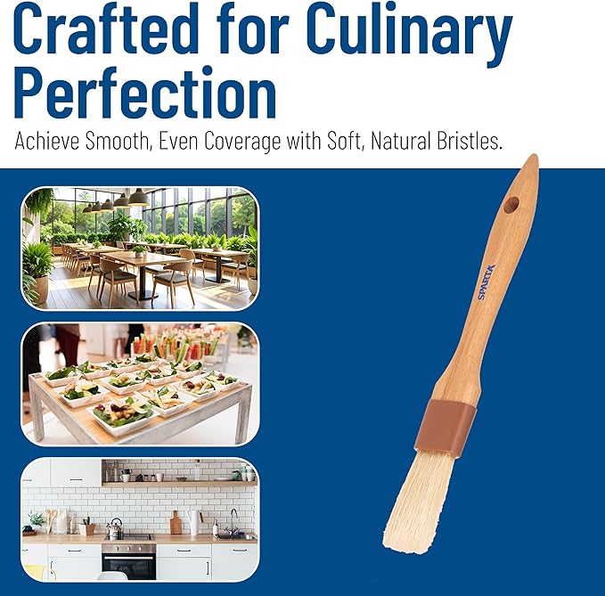 SPARTA Chef Series Basting Brush, Flat Boar Bristle Pastry Brush for Cooking and Baking, 1" Wide, 12 Count