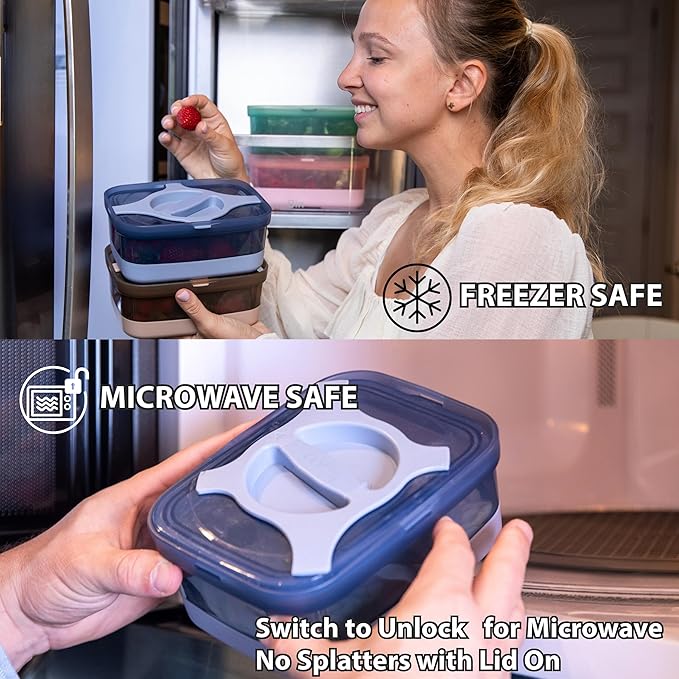 Bento Lunch Box Pack of 4 Leakproof Salad and Meal Prep 3 Cups 25.5oz Container Twistlock Lid Reusable Portable, Microwave and Dishwasher Safe BPA-Free For Work