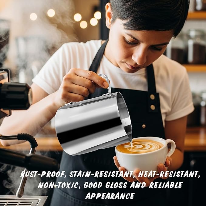 6 Pack Milk Frothing Pitcher Stainless Steel 20 oz Espresso Steaming Pitchers with Handle Milk Frother Cup for Kitchen Coffee Bar Latte Art Hot Chocolate
