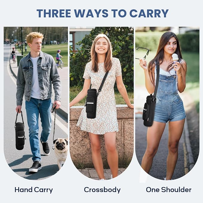 Crossbody Carrier Bag for Owala Water Bottle, Insulated Cup Holder Sleeve for Ninja Portable Blender with Adjustable Shoulder Handheld Strap & 2 Pockets, Travel Gym Camping Accessories for Men Women