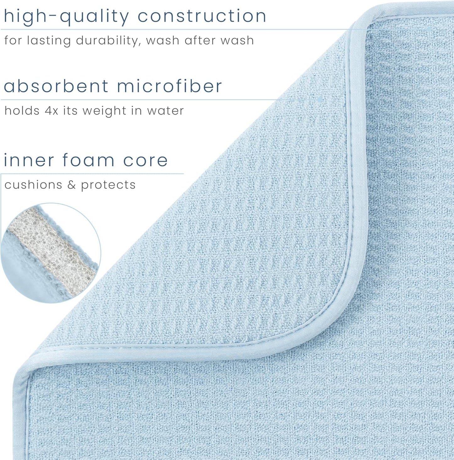 S&T INC. Dish Drying Mat, 16” x 18”, Absorbent Microfiber Kitchen Counter Mat, Dish Drying Pad for Dishes, Utensils, Pots and Pans, Large, Sky Blue