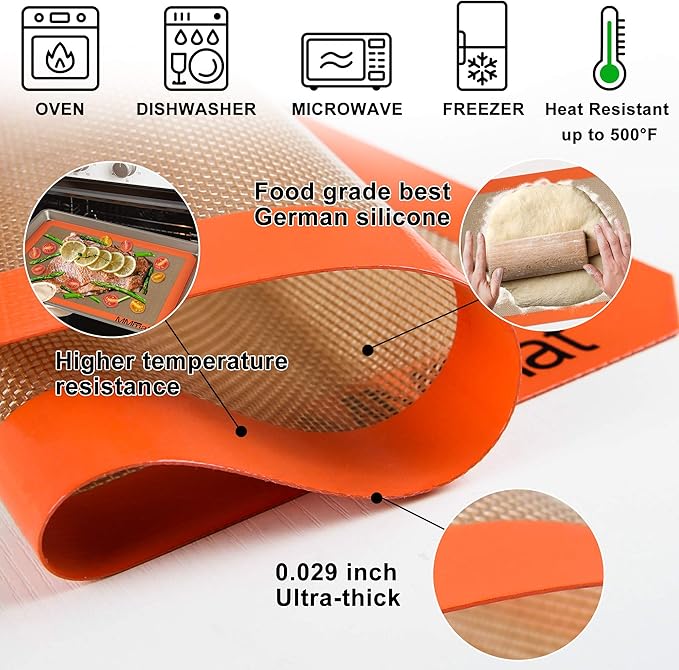 Silicone Baking Mats Set of 2 Square Non-Stick Reusable Air Fryer Linner - Best German Silicone - 8 inch