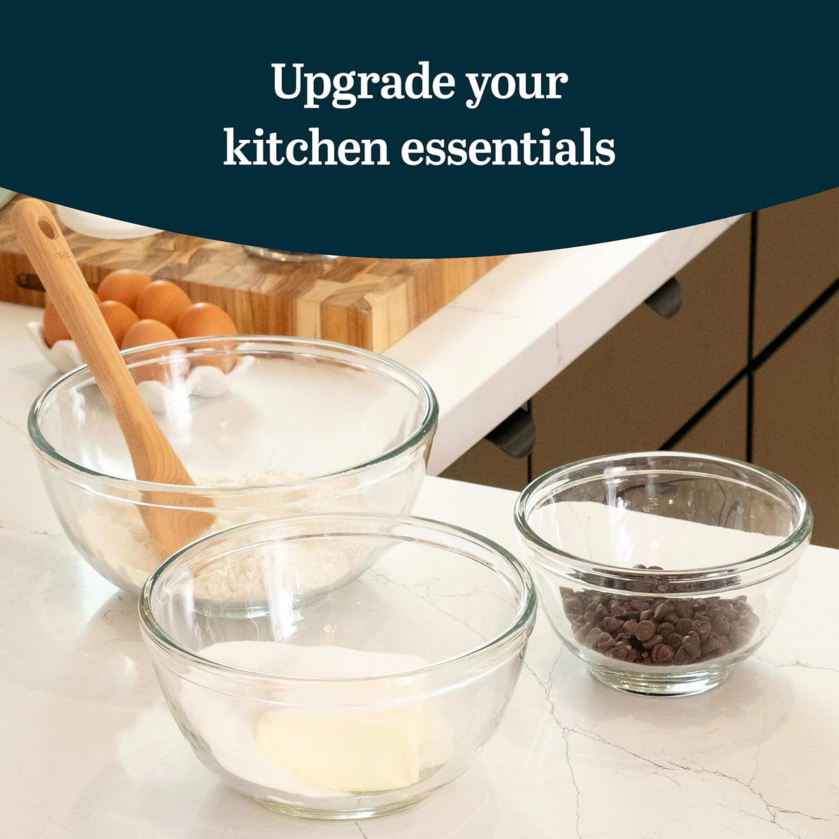 Libbey Baker's Basics 3 Piece Glass Mixing Bowl Set, Multi Size
